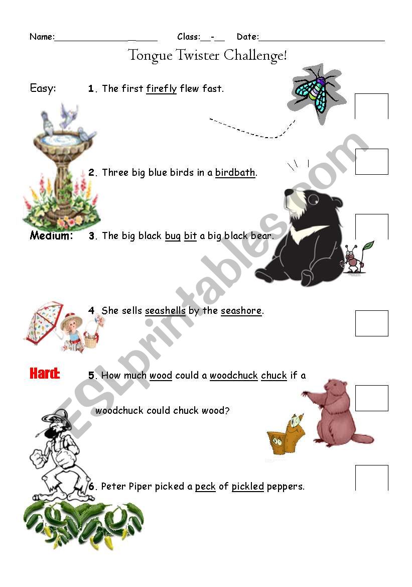 Tongue Twister Challenge!!  worksheet