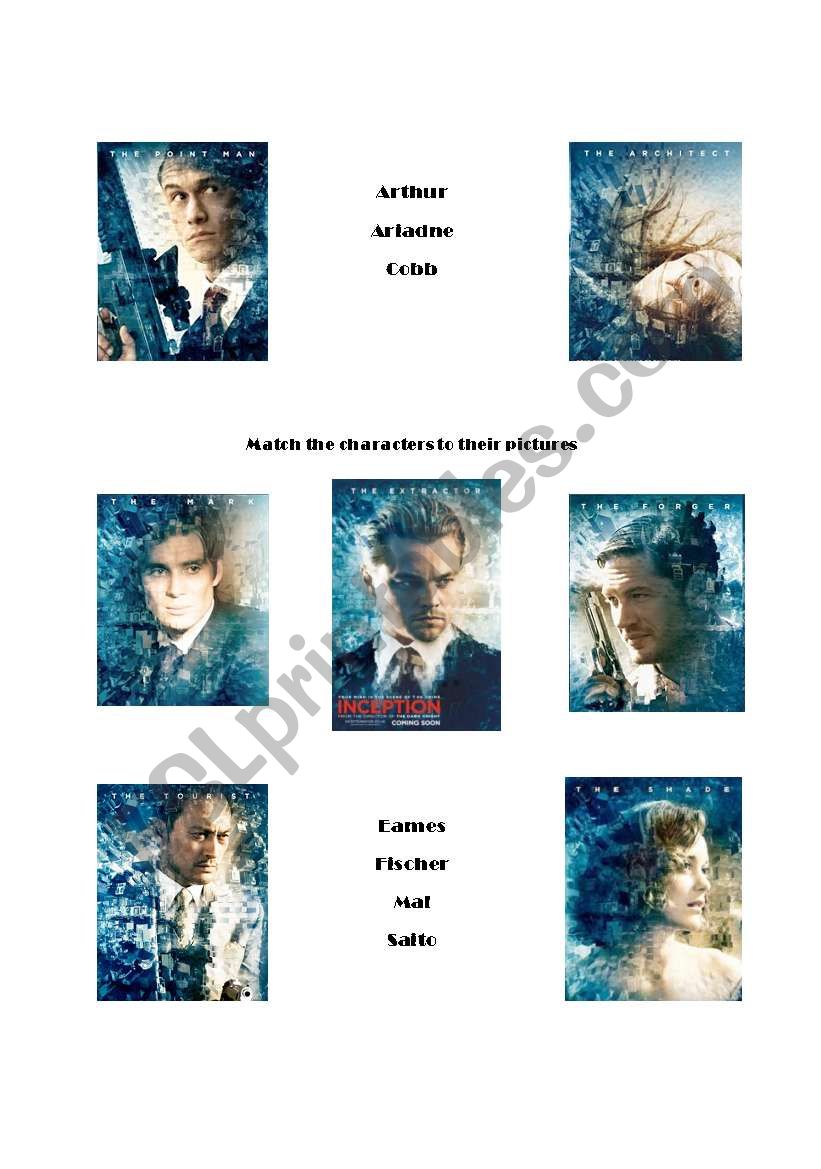 Inception Characters worksheet