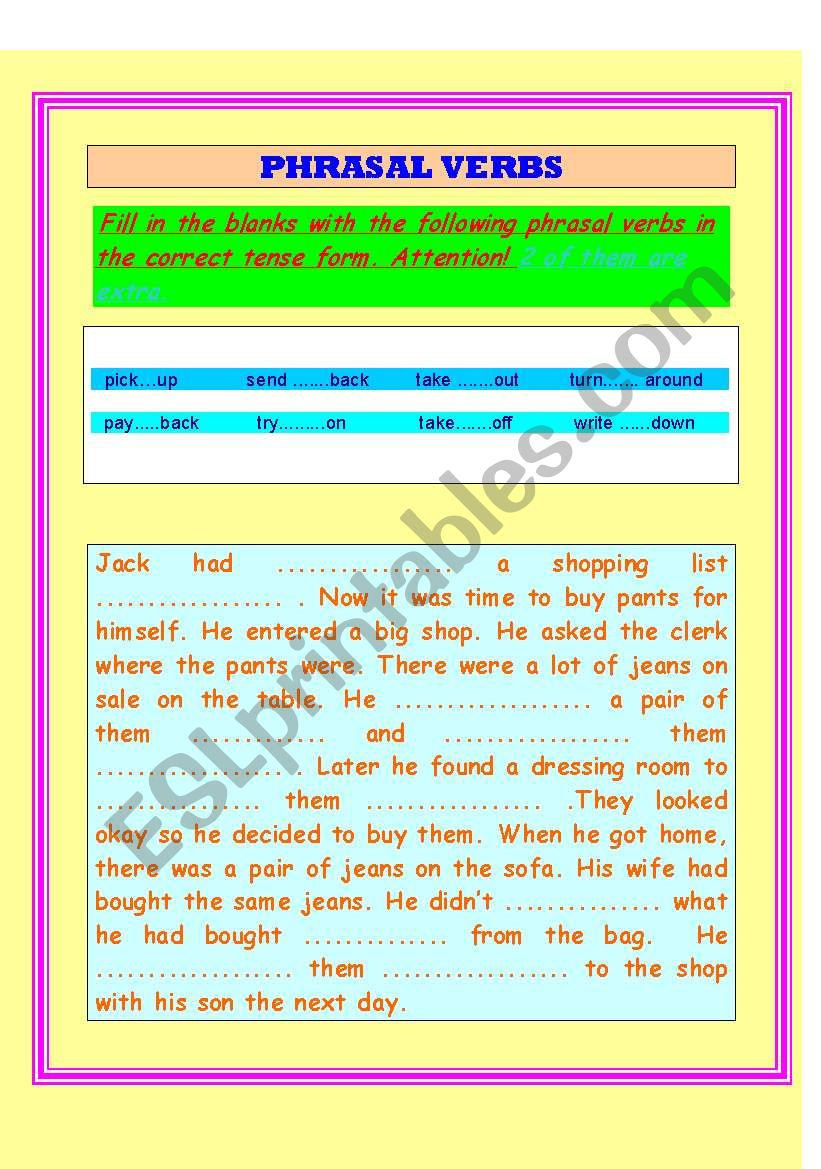 Phrasal Verbs with Answers ( 2 pages )