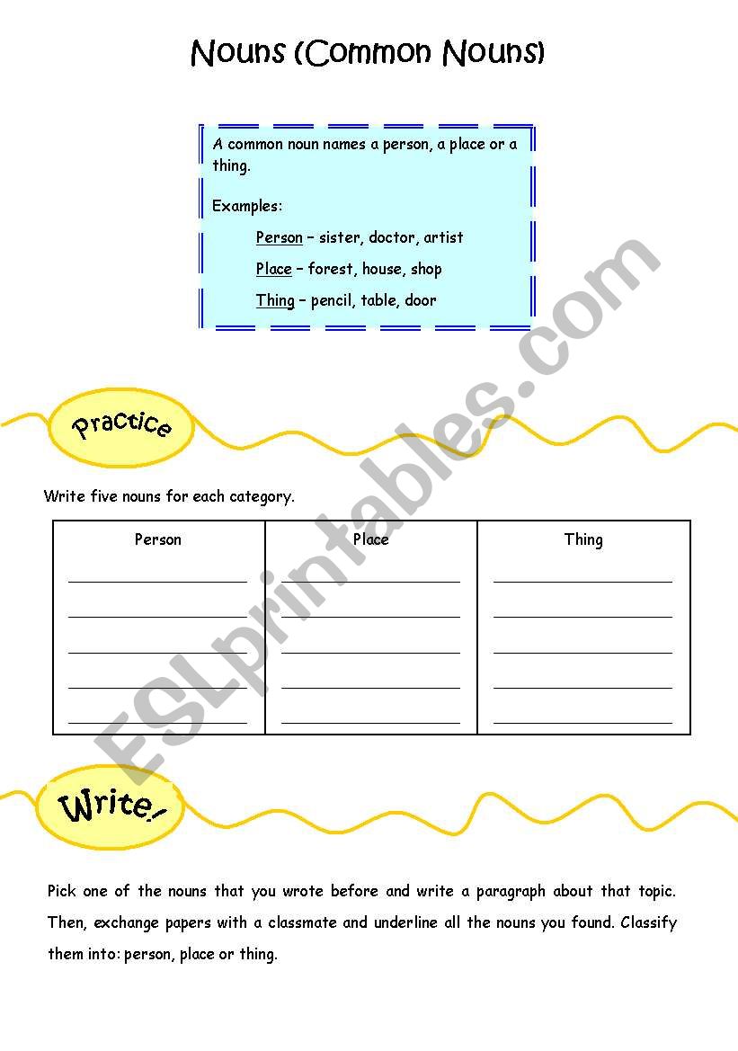 Common Nouns worksheet