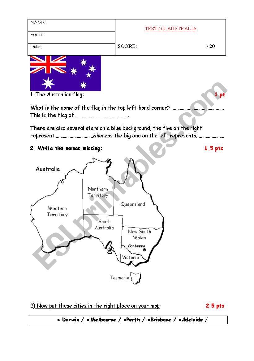 Test australia worksheet