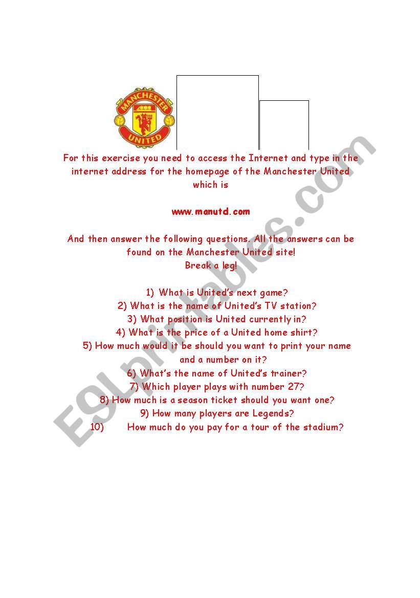 Manchester United Quiz worksheet