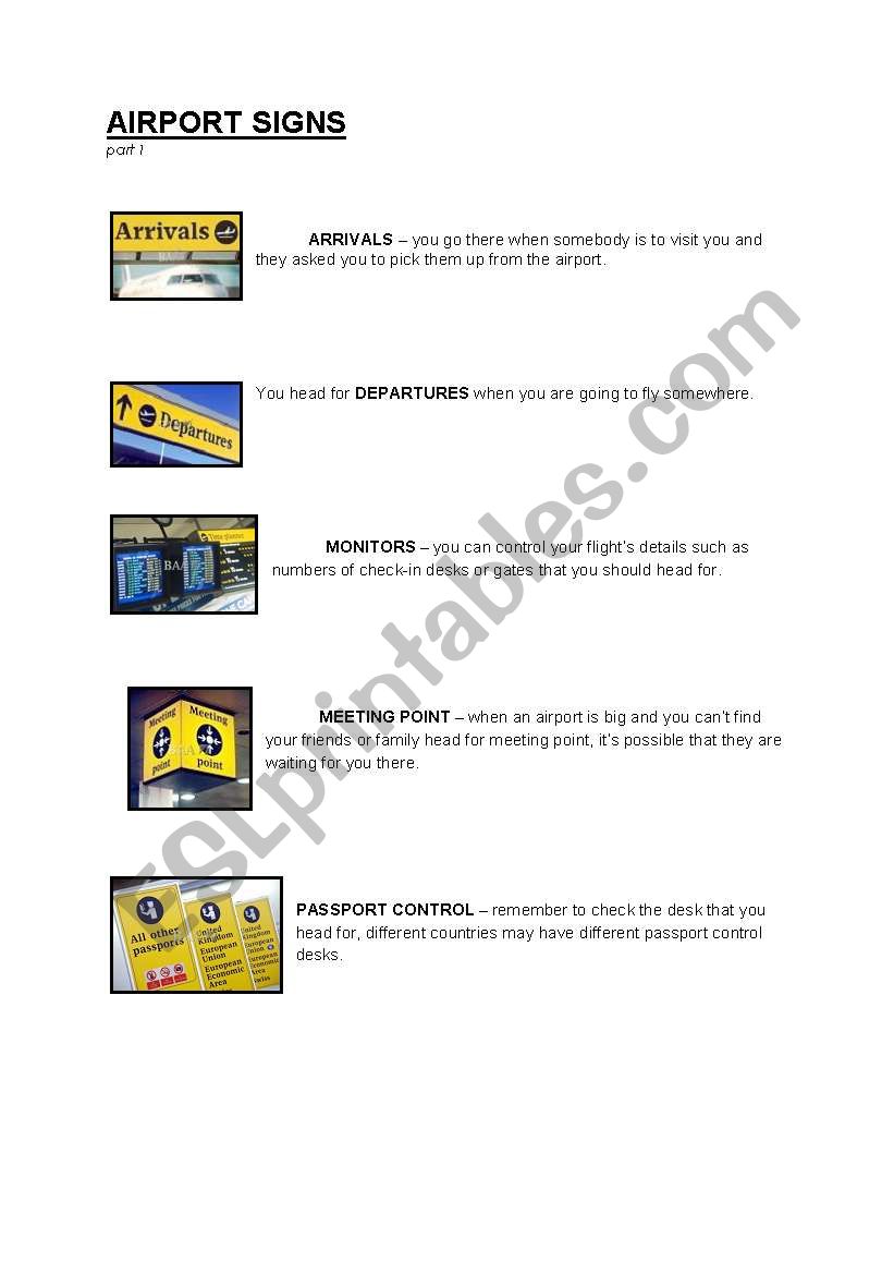 Airport signs (1/2) worksheet