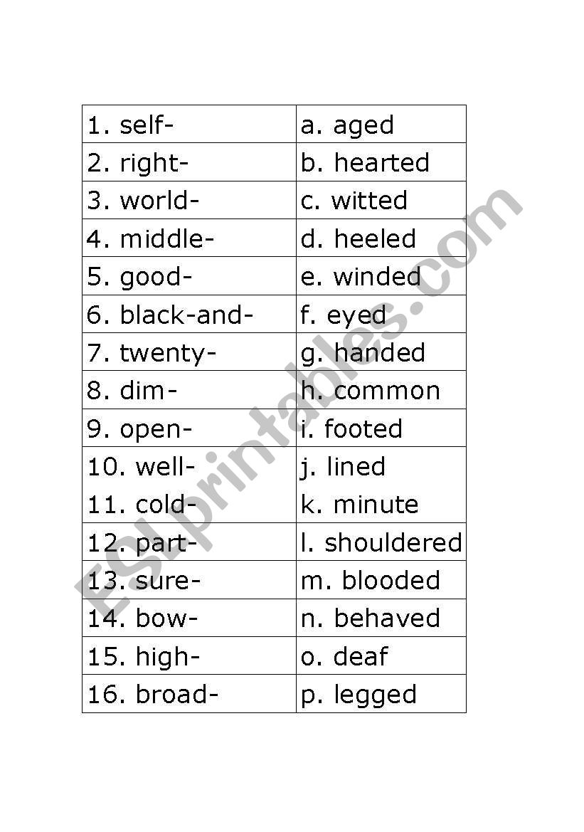 Compound Adjectives Worksheet & Rules