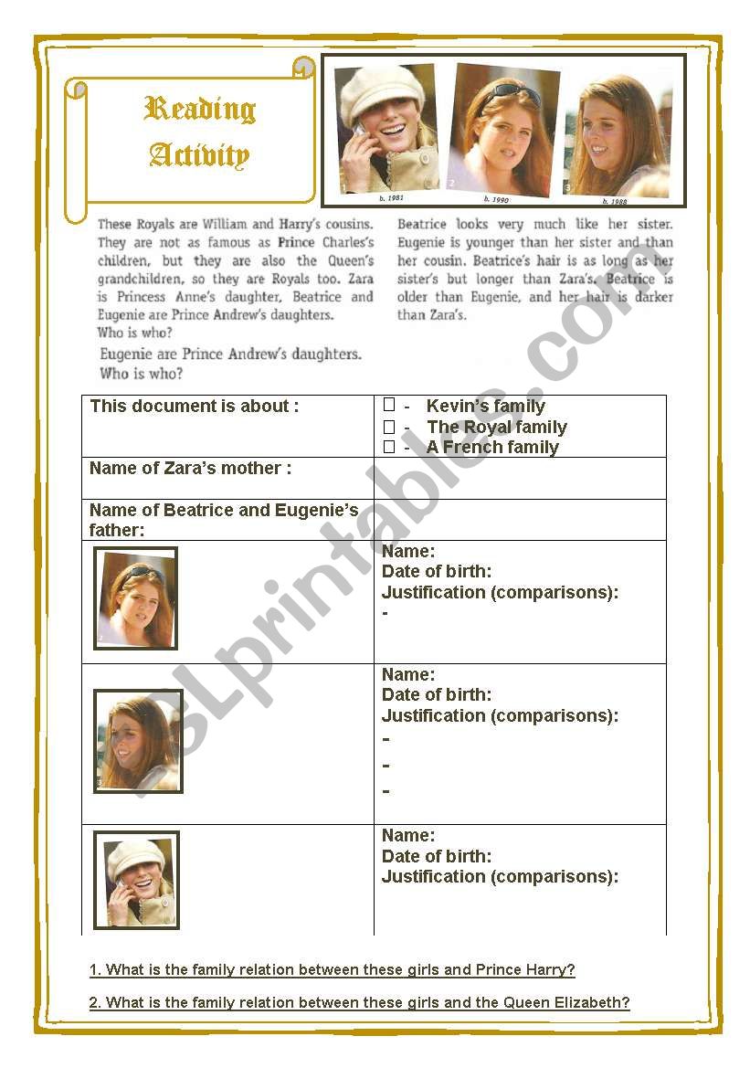 The Royal Family  worksheet