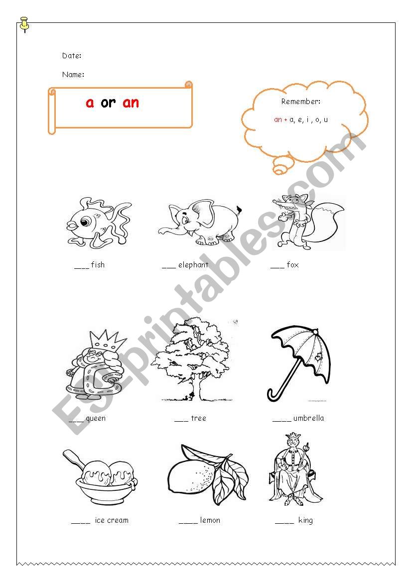 the indefinite article worksheet