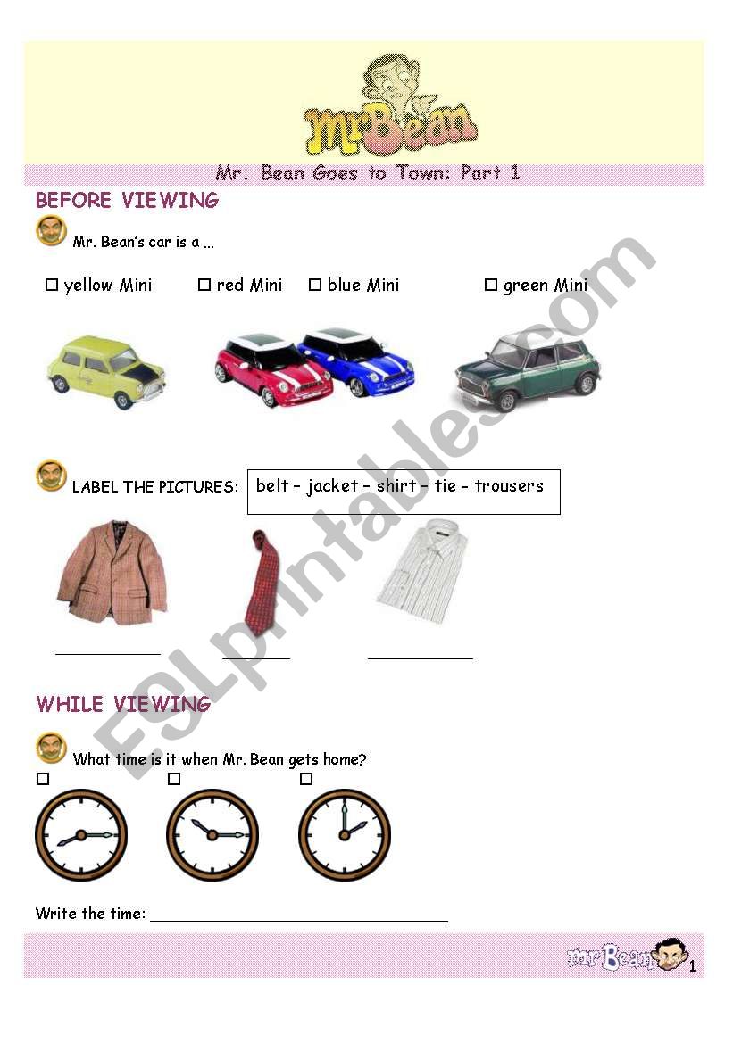 Mr Bean Goes to Town 1 worksheet