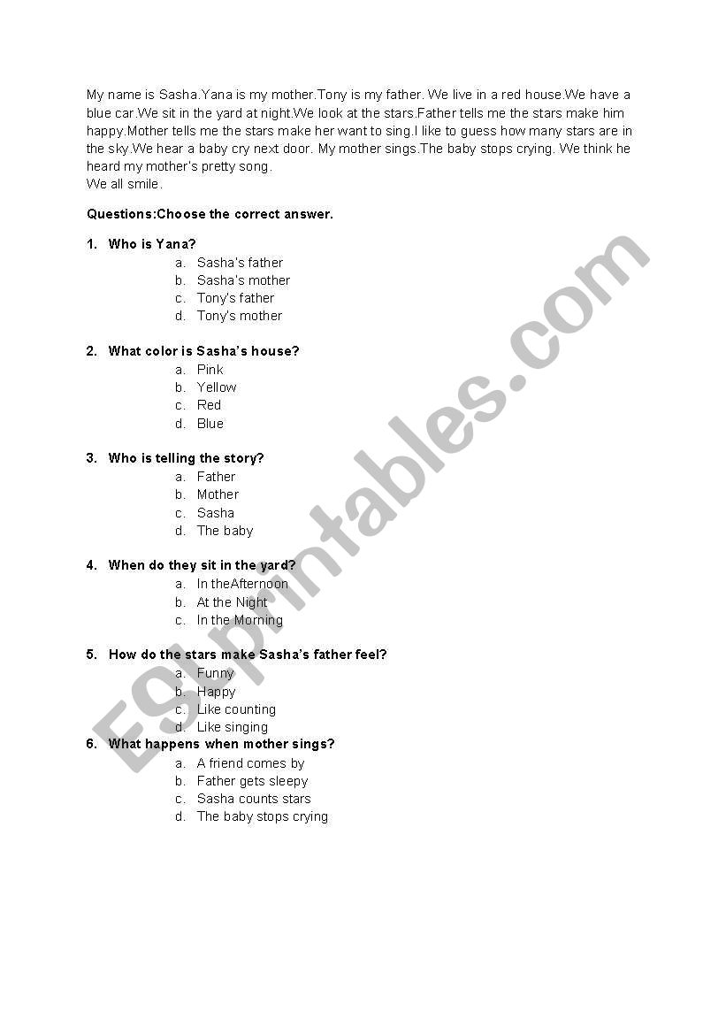 English Reading worksheet