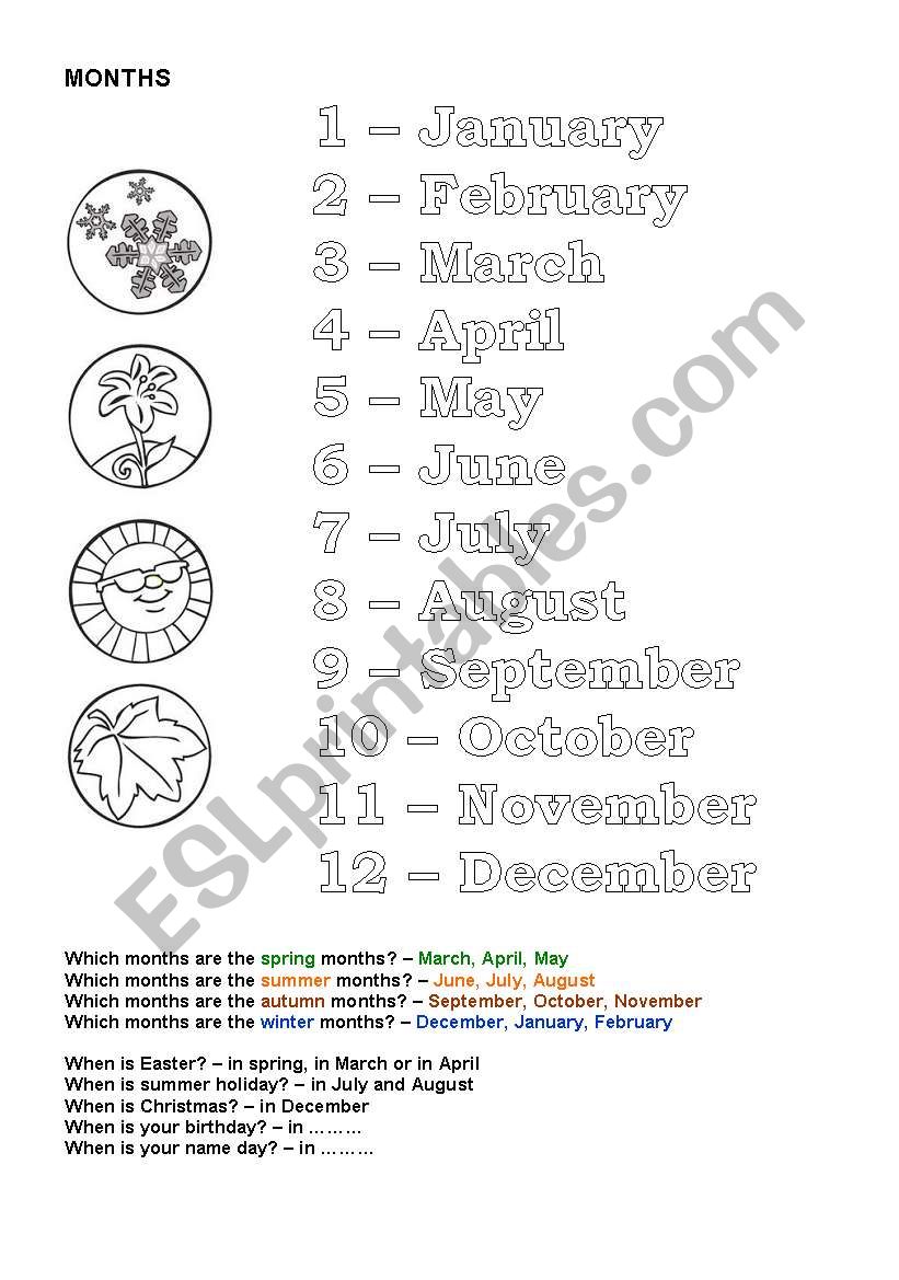 Months and seasons worksheet