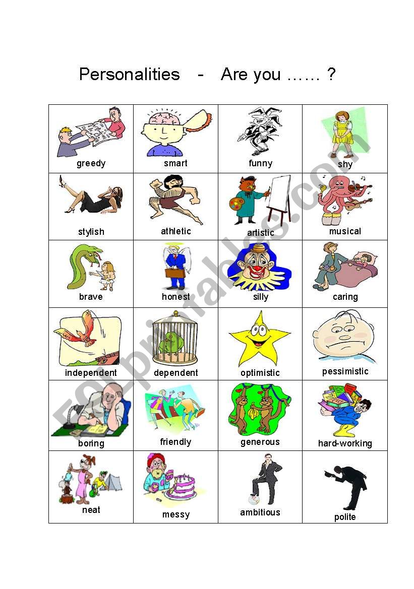 Personalities pictionary worksheet