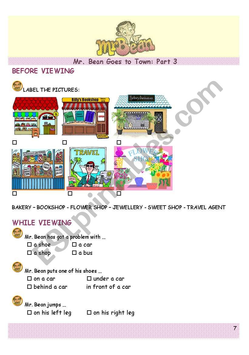 Mr. Bean Goes to Town 3 worksheet