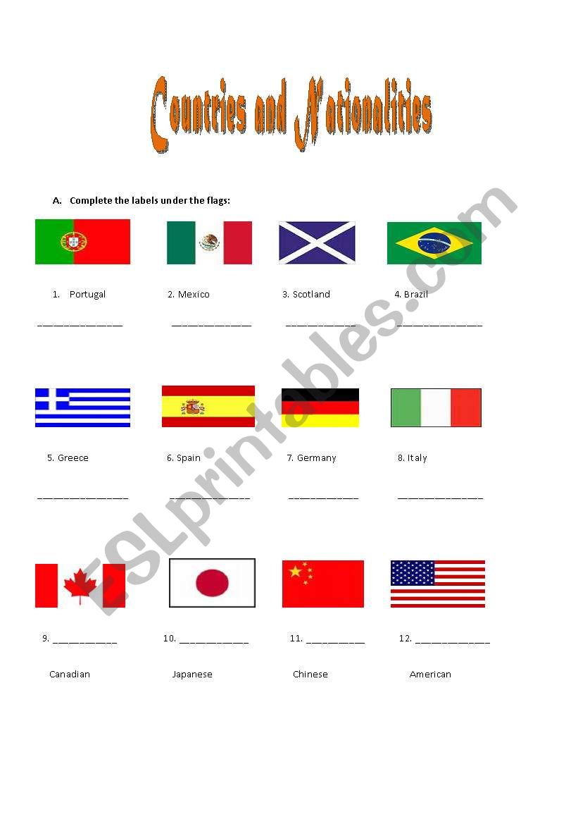 Countries and Nationalities worksheet