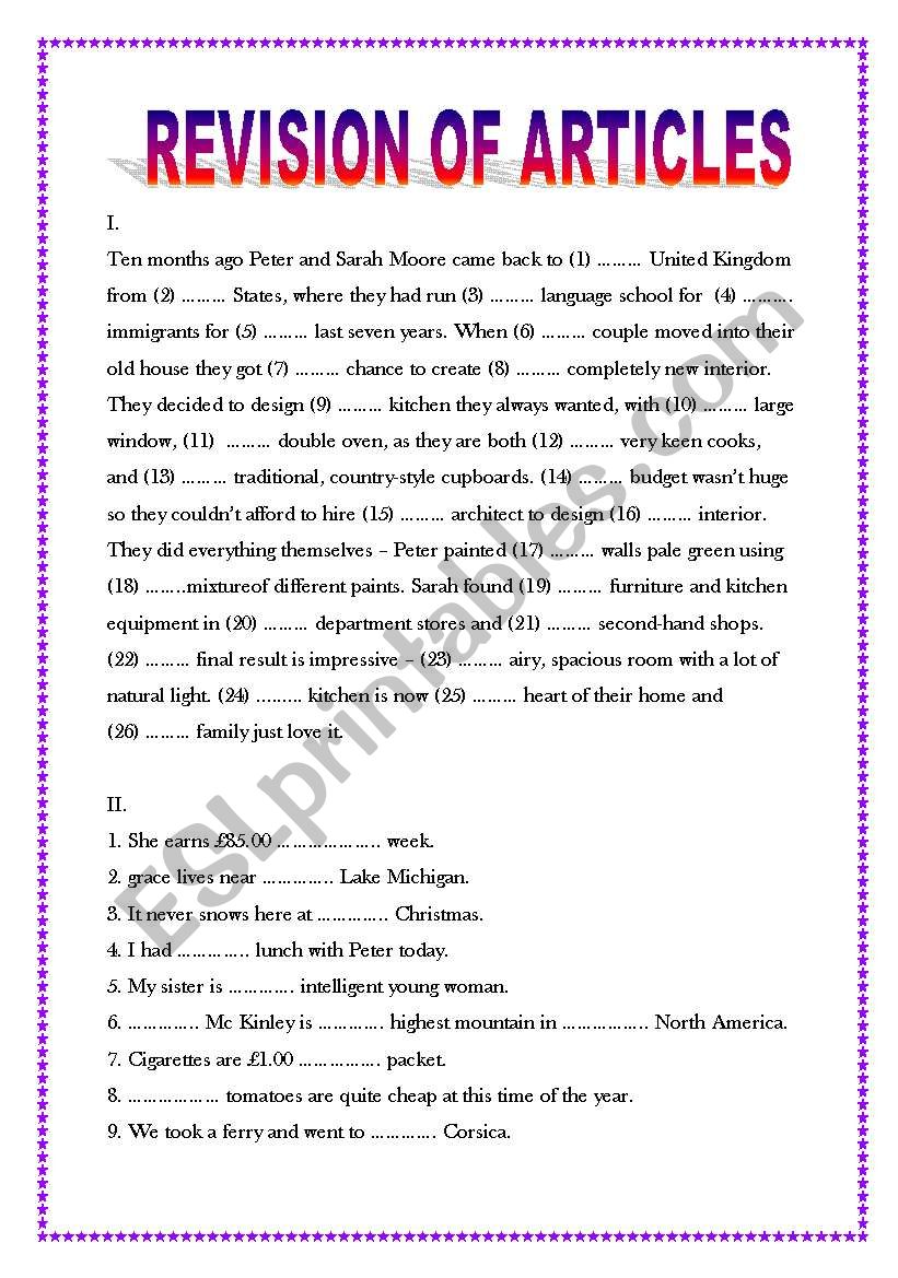 REVISION OF ARTICLES worksheet