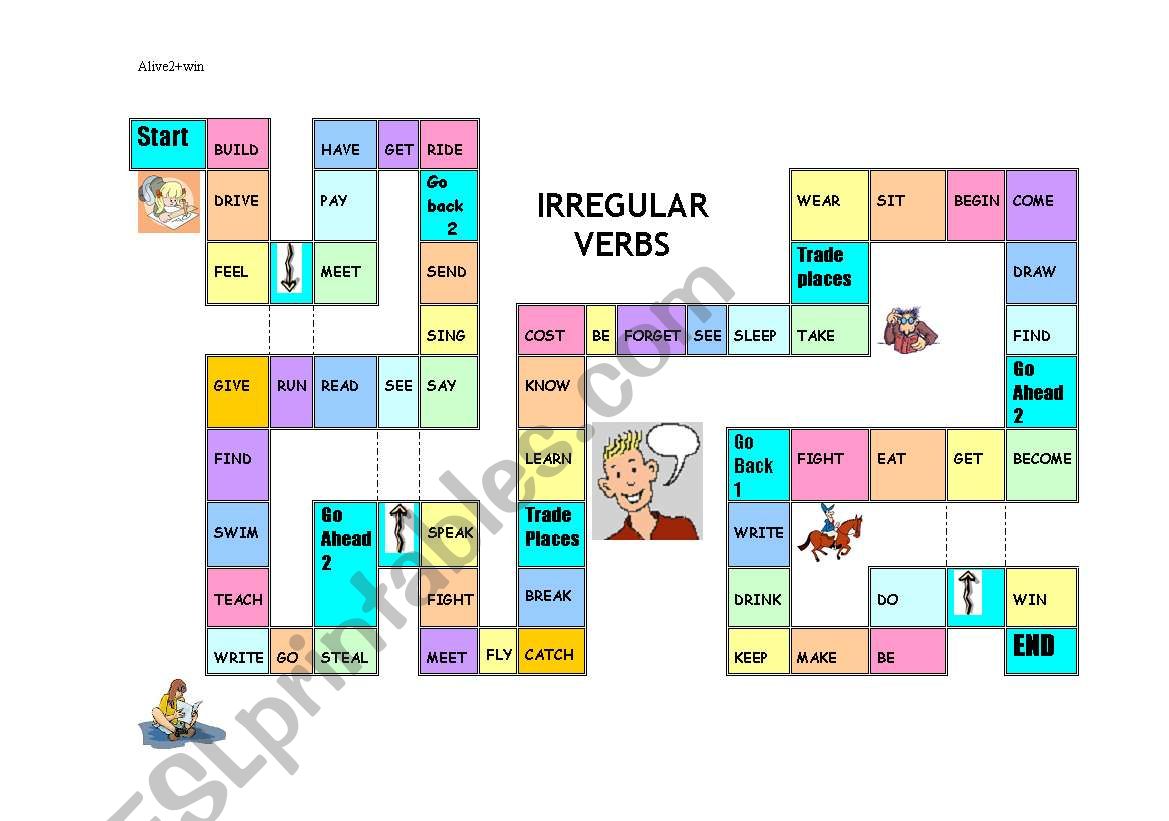 Irregular verbs gameboard worksheet