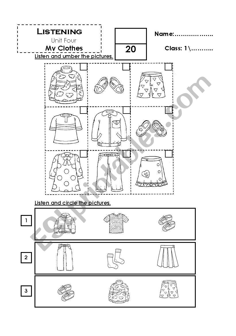 Clothes test listeing worksheet