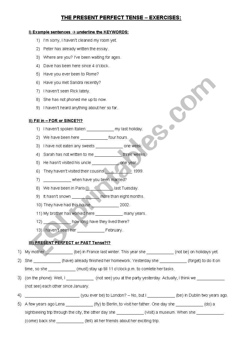 Present Perfect Tense worksheet