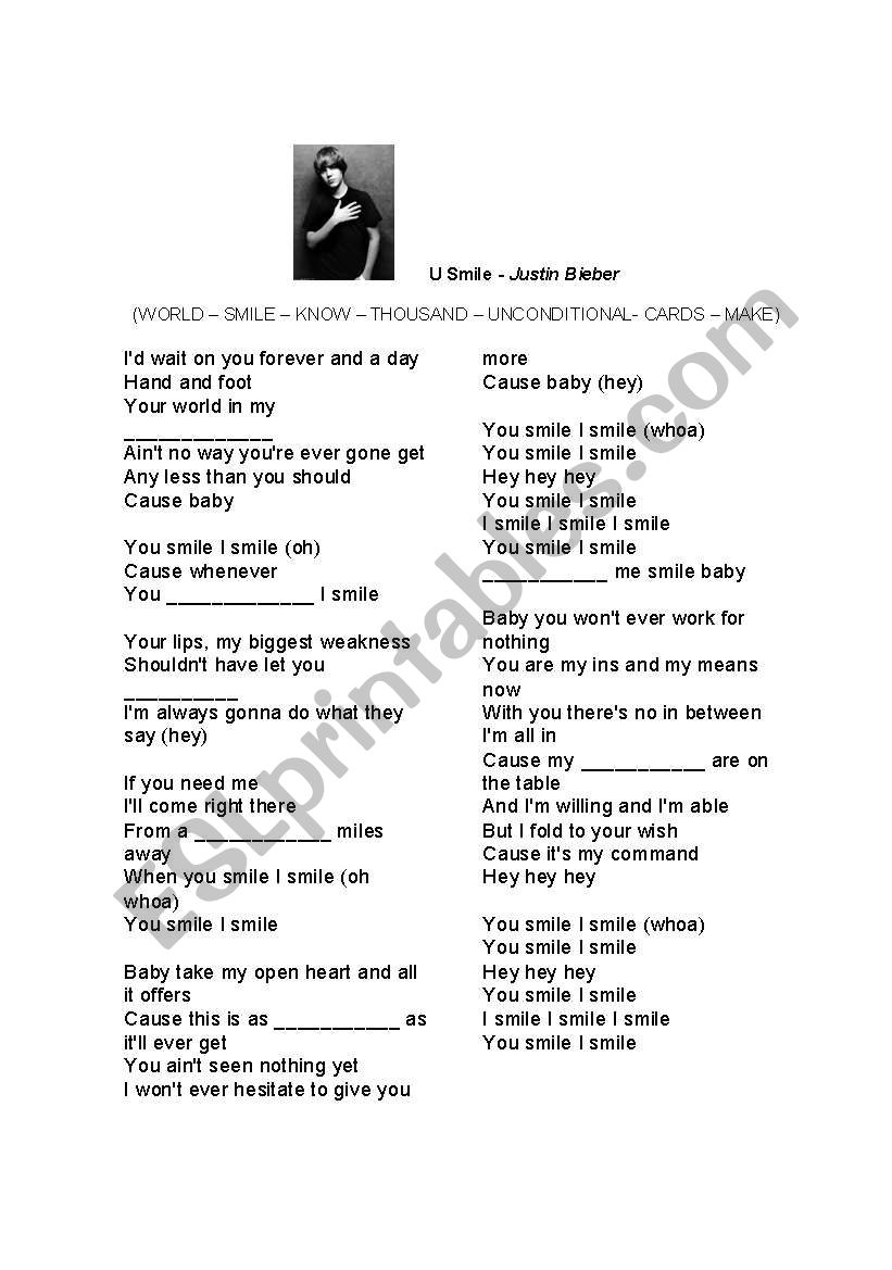 U SMILE- Justin Bieber worksheet