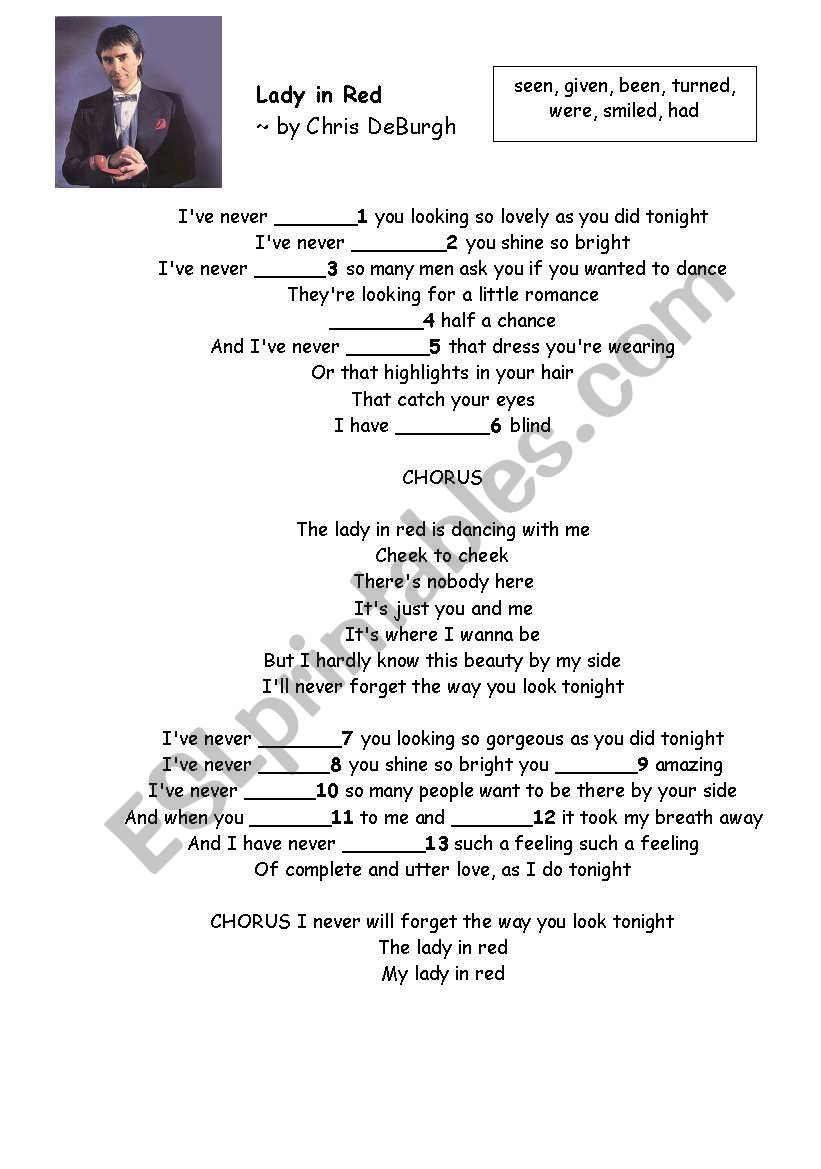 Song Lady in Red worksheet