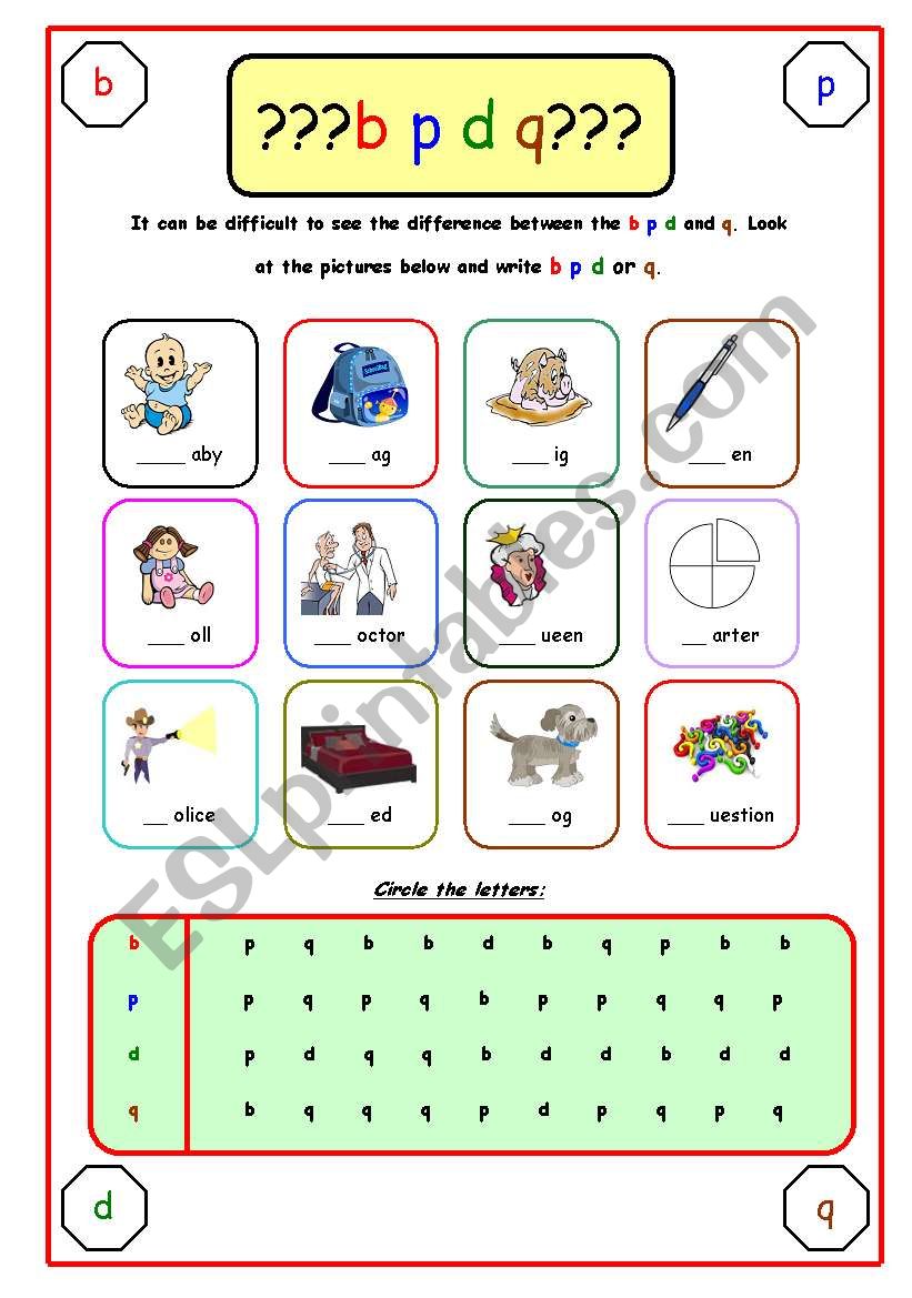 confusing letters b p d q worksheet