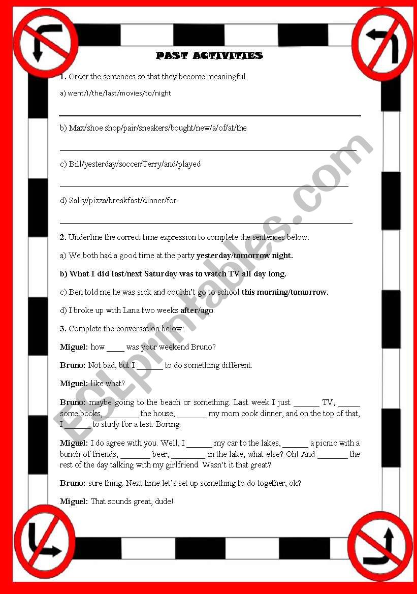 past activities worksheet