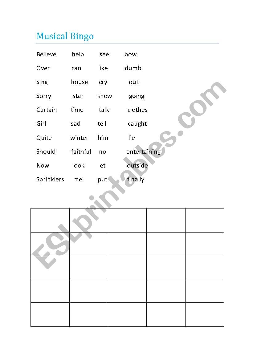 Musical Bingo worksheet