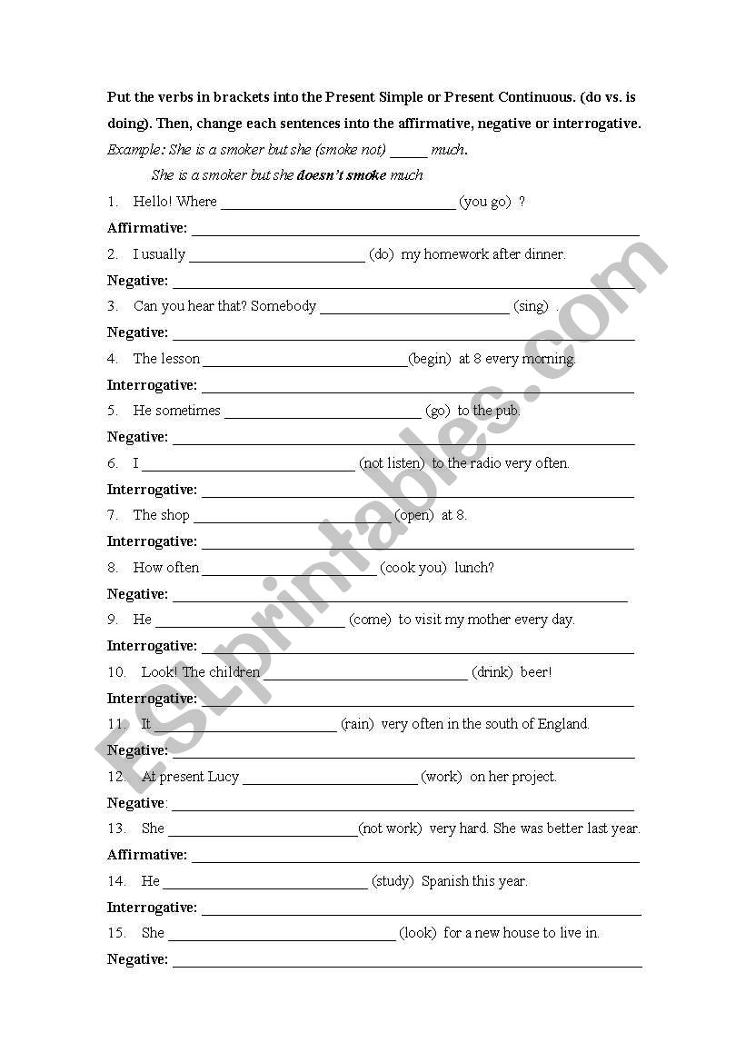 present tenses revision worksheet