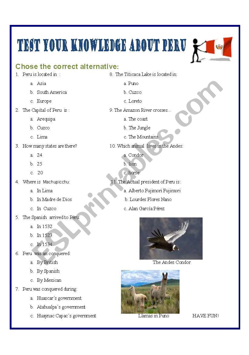 READING PERU ( PART 2) worksheet