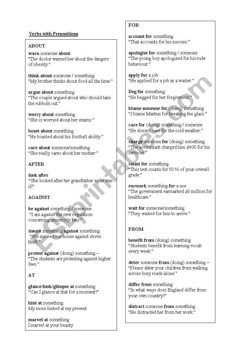 Verbs with Prepositions worksheet