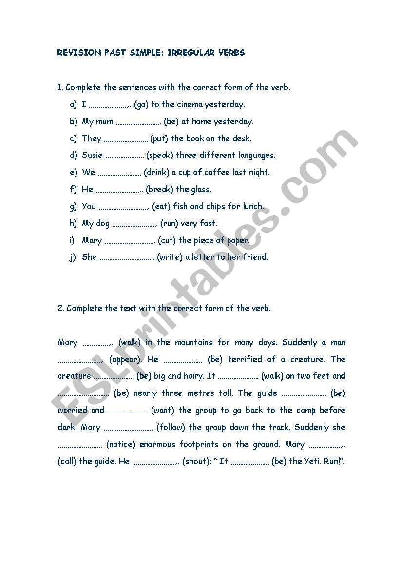 REVISION PAST SIMPLE worksheet