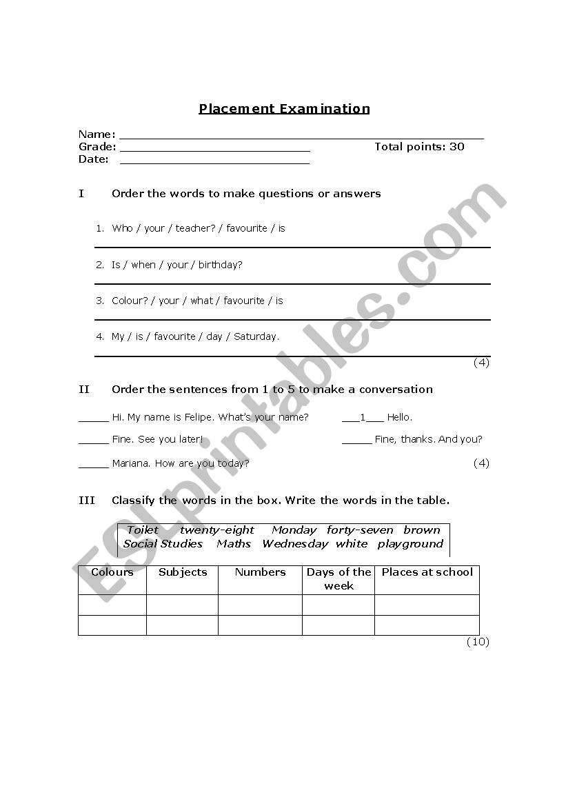 Test worksheet