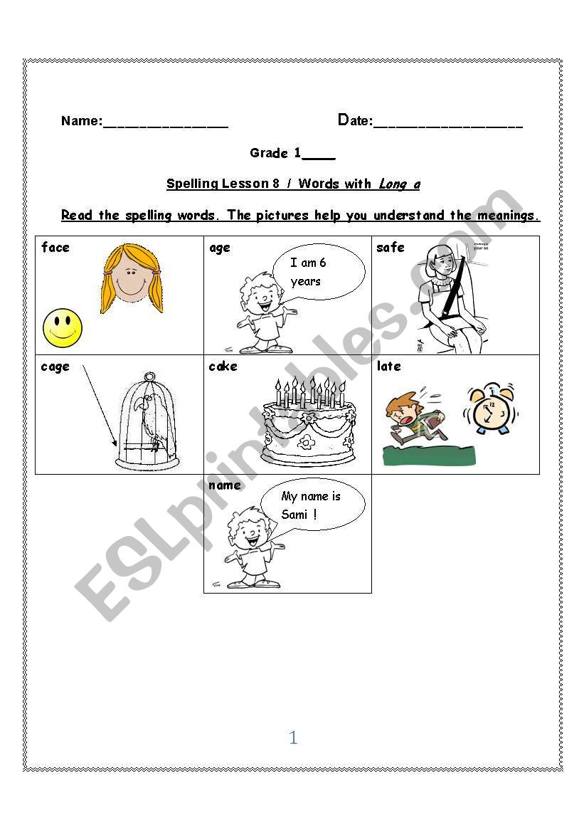 Words with Long a worksheet