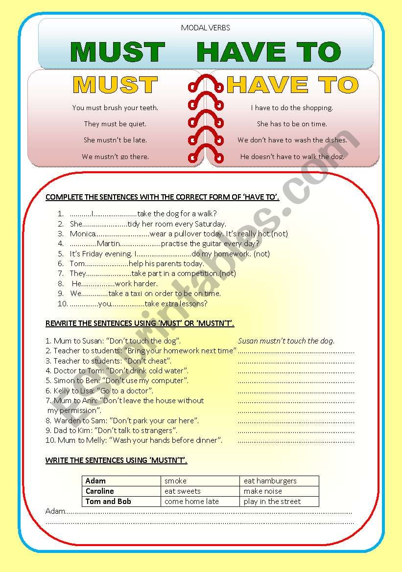 Modal verbs - MUST / HAVE TO worksheet