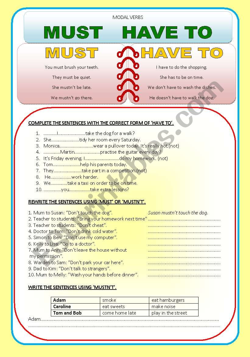 Modal Verbs Must Have To Worksheet