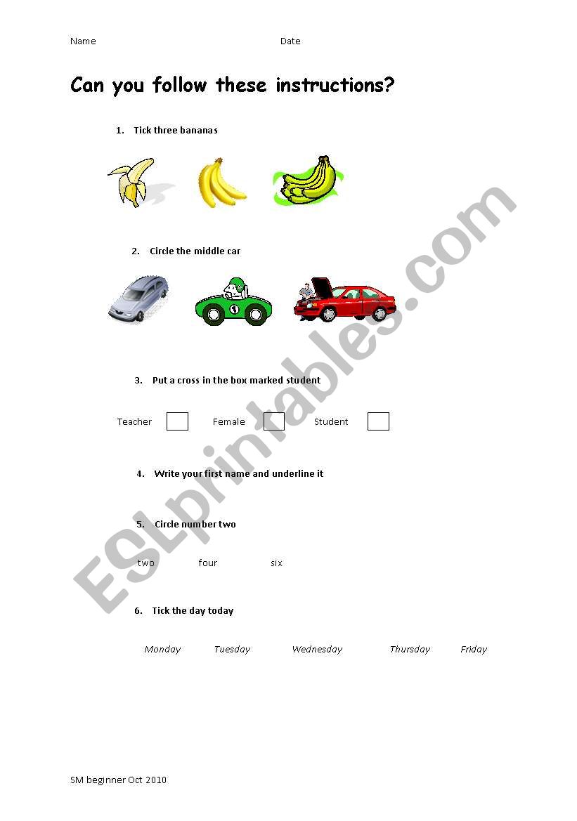 Reading and completing instructions