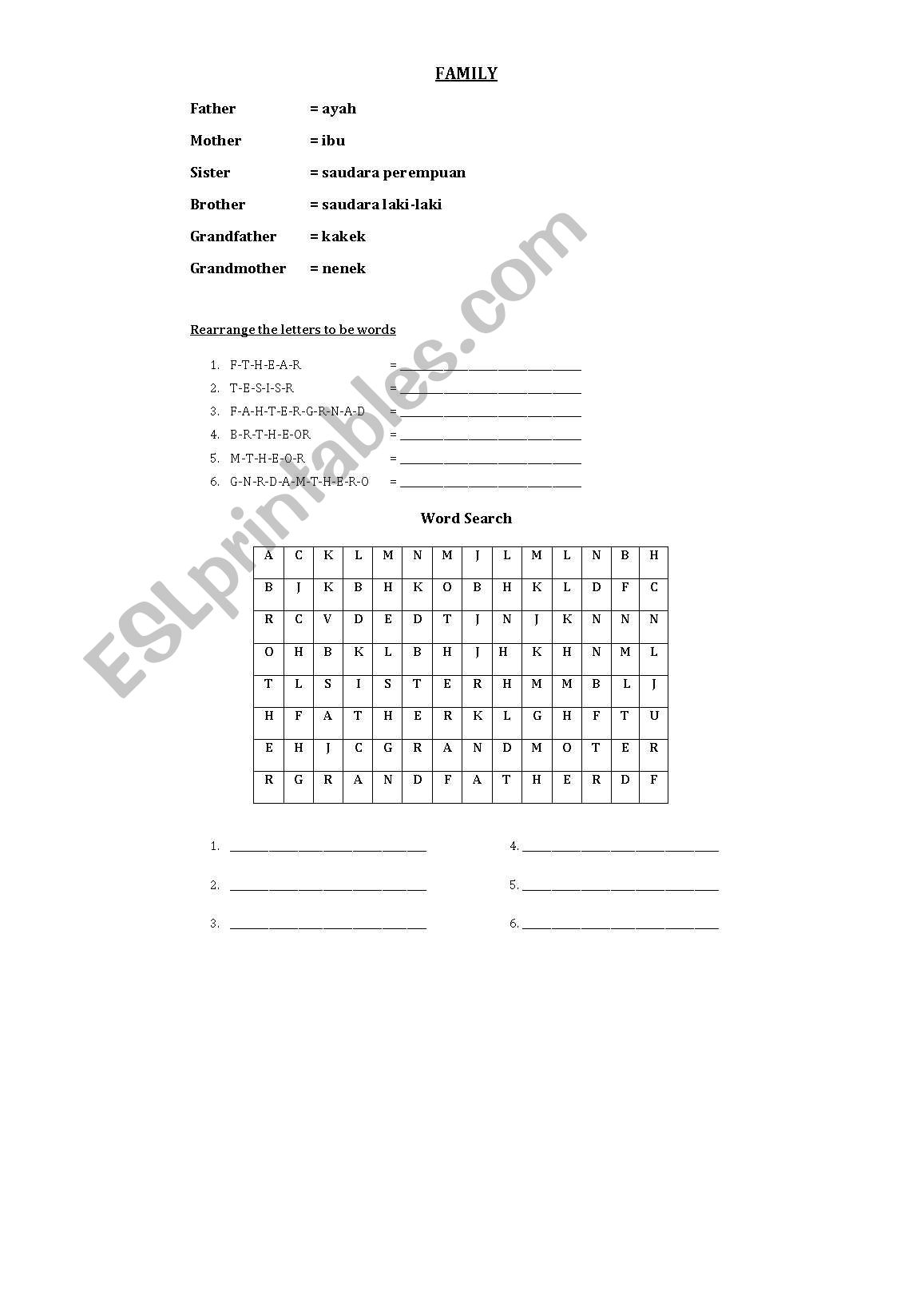 Family  worksheet