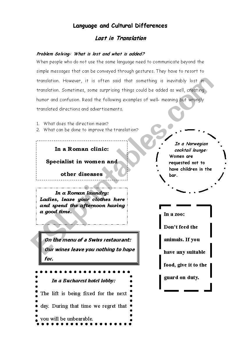 Culture Shock worksheet