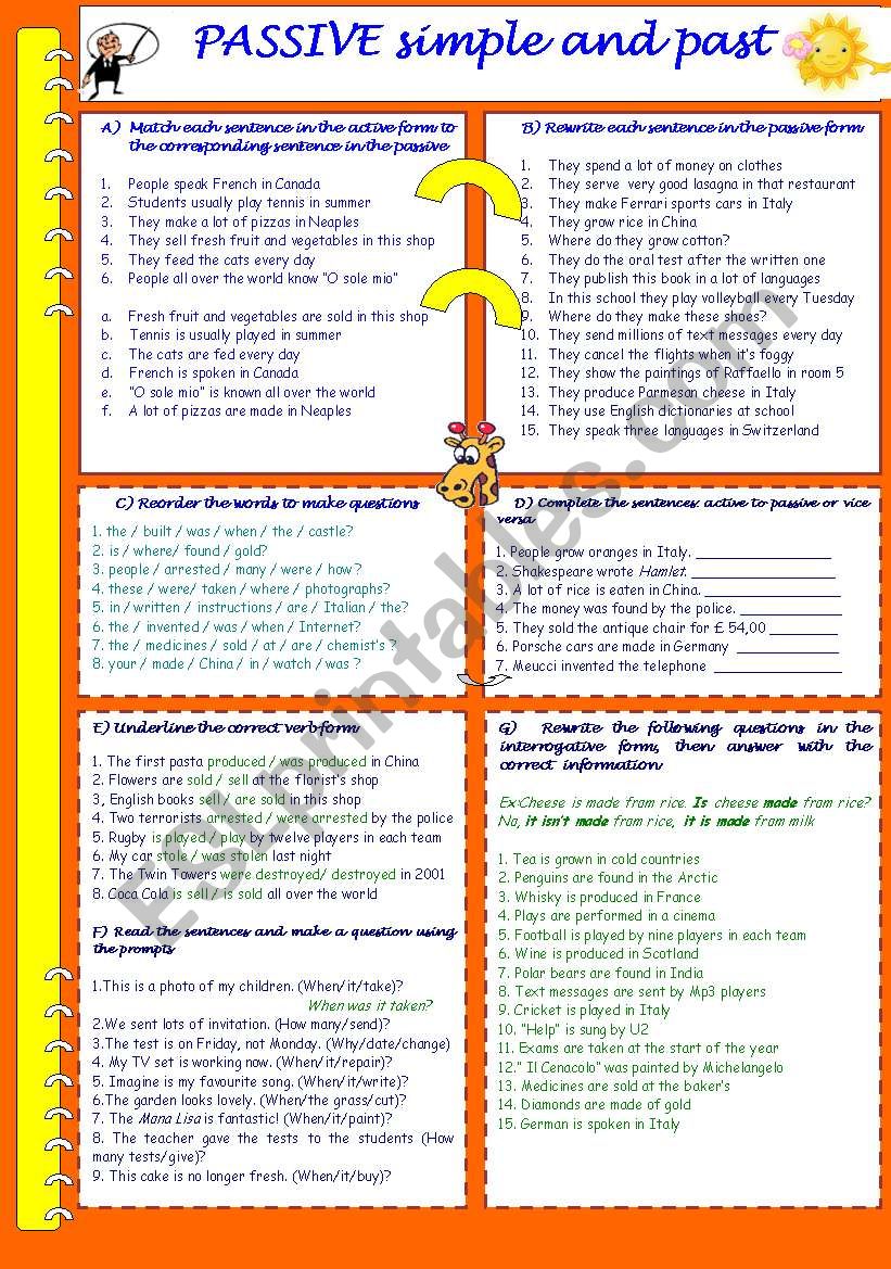 PASSIVE PRESENT AND PAST worksheet