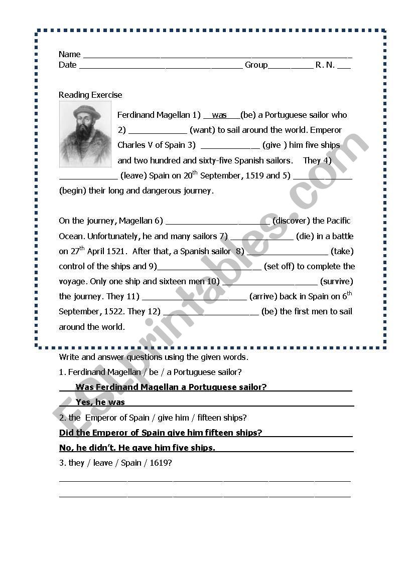 Ferdinand Magellan worksheet