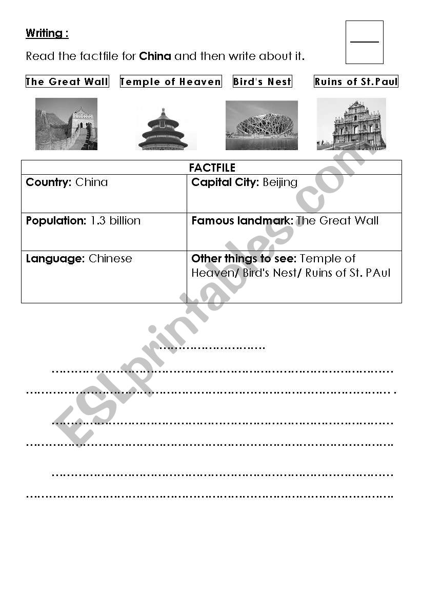 write about china worksheet