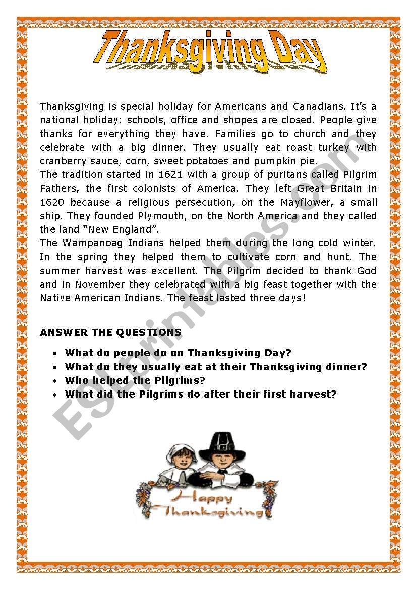 THANKSGIVING DAY - ESL worksheet by pallino