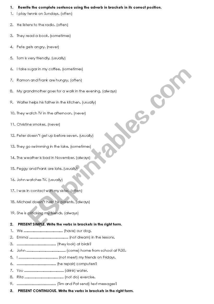 Frequency adverbs + Present simple/Continuous