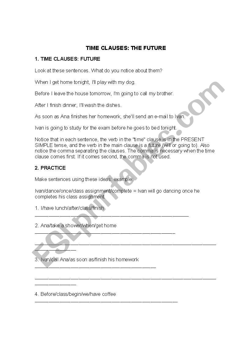 Time Clauses: The Future worksheet