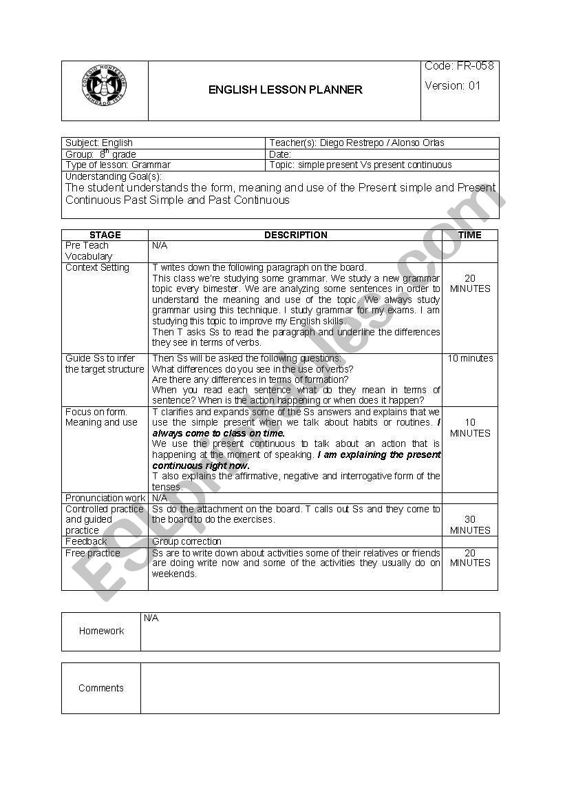 grammar lesson plan worksheet