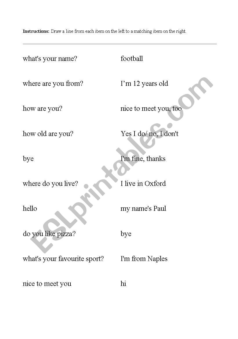 conversation level A1 worksheet