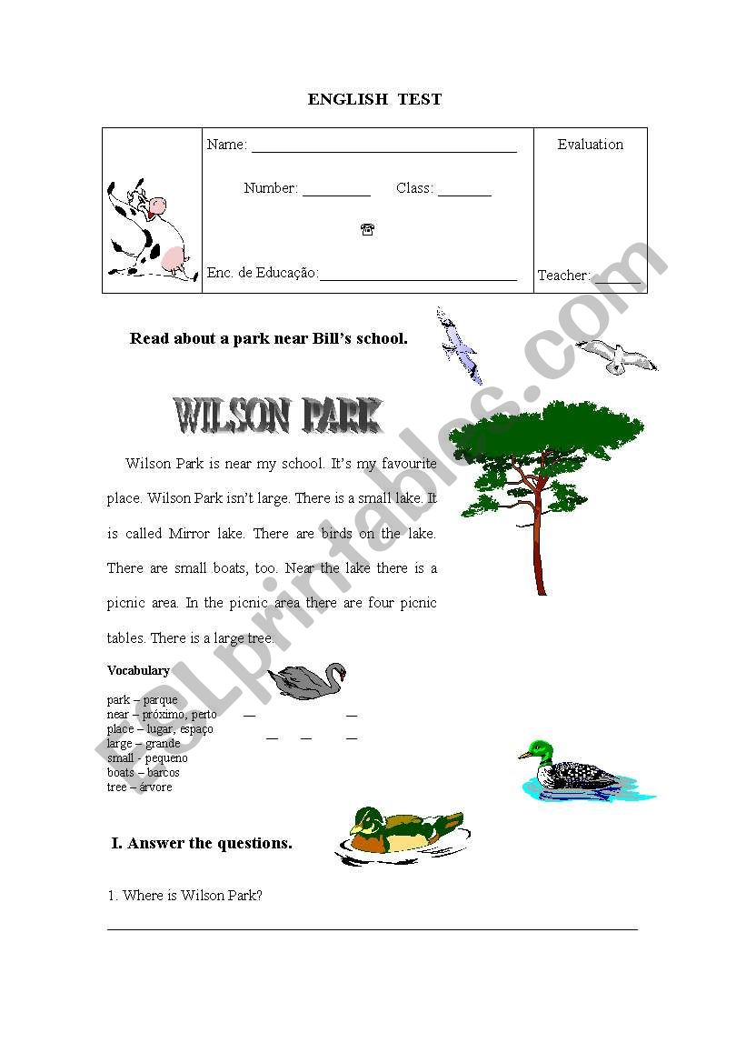 Wilson Park worksheet
