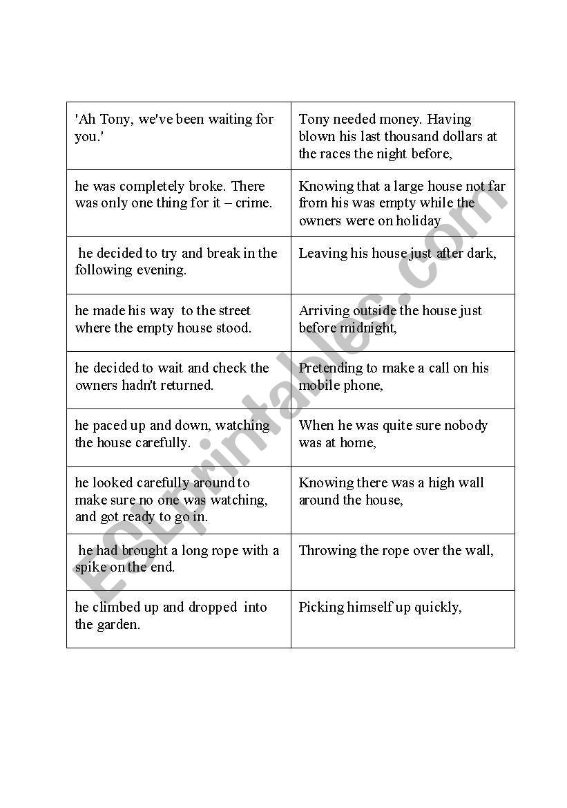 Participial Clause Activity worksheet