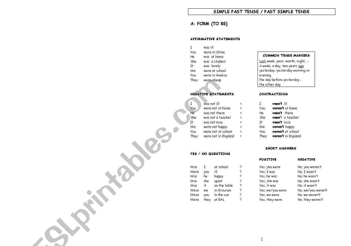 Simple Past Tense and possesivve pronouns