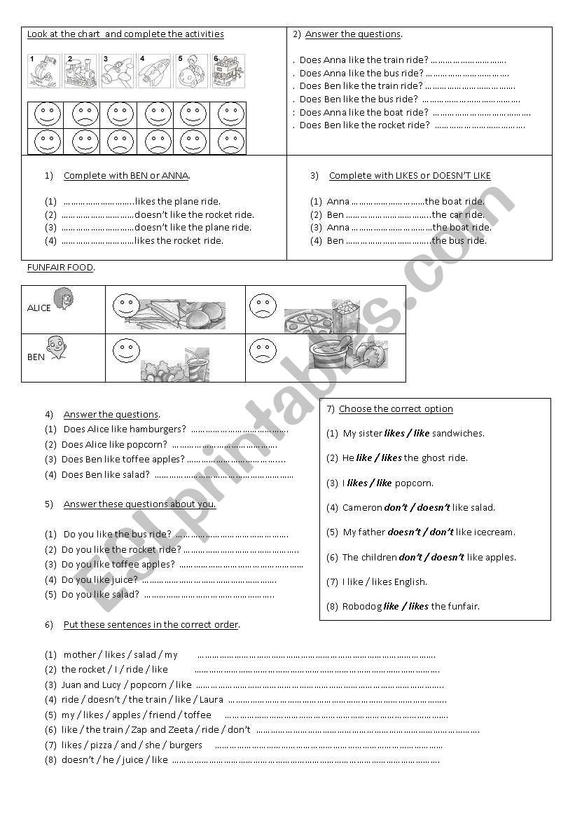 She likes / she doesnt like worksheet