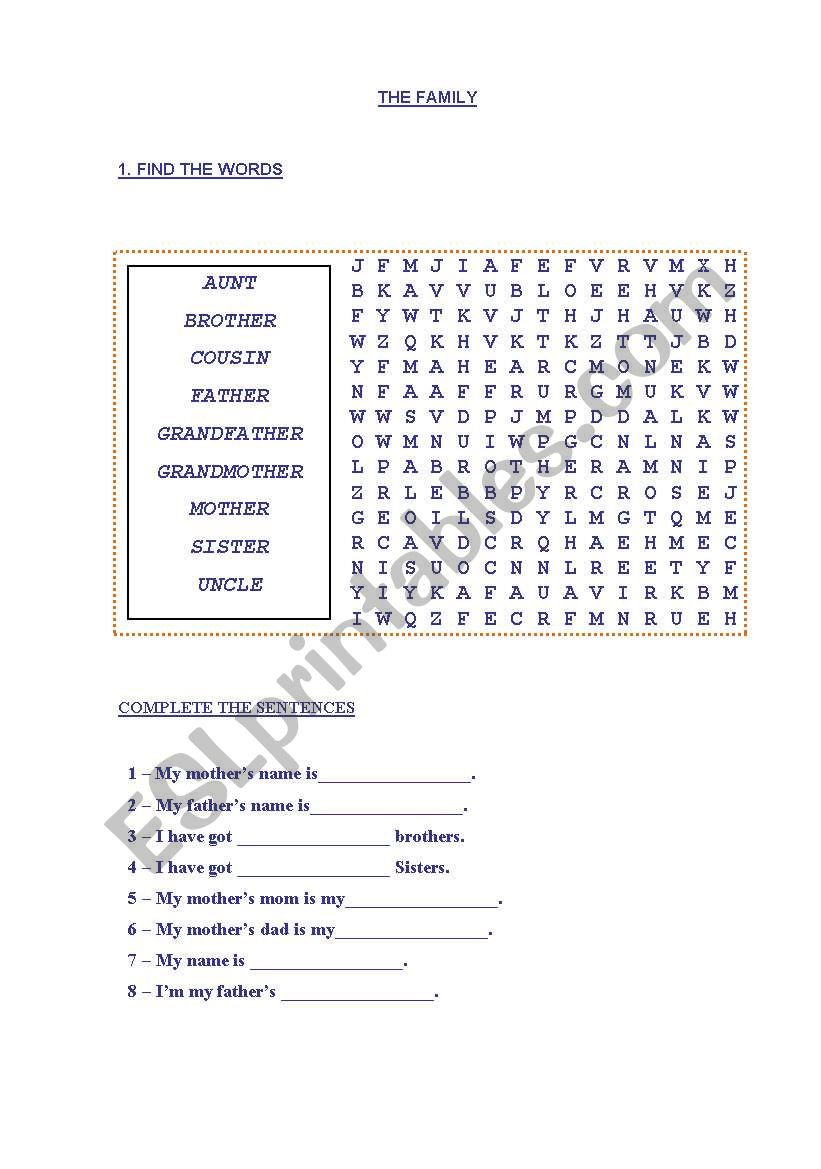 THE FAMILY SEARCH worksheet