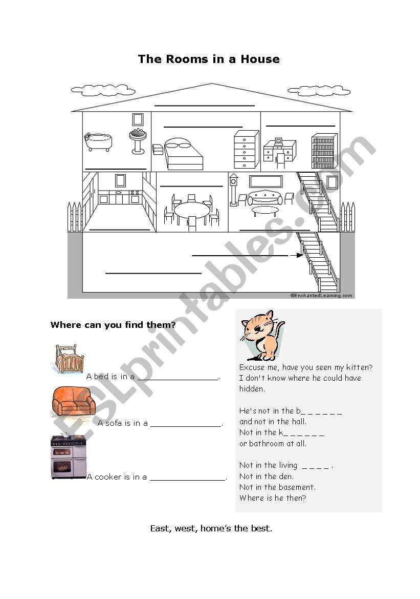 Rooms in a house worksheet